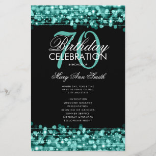 Elegant 70th Birthday Program Teal w/ Menu