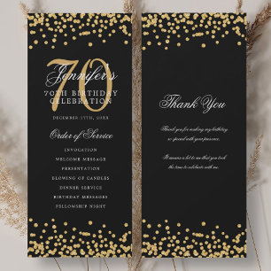 Elegant 70th Birthday Program Thank You Gold Black Invitation