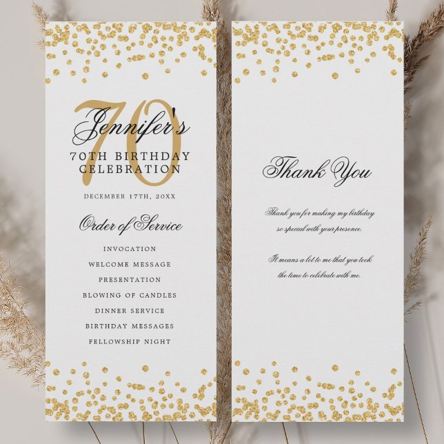 Elegant 70th Birthday Program Thank You Gold  Invitation (Elegant 70th Birthday Program Thank You Gold )