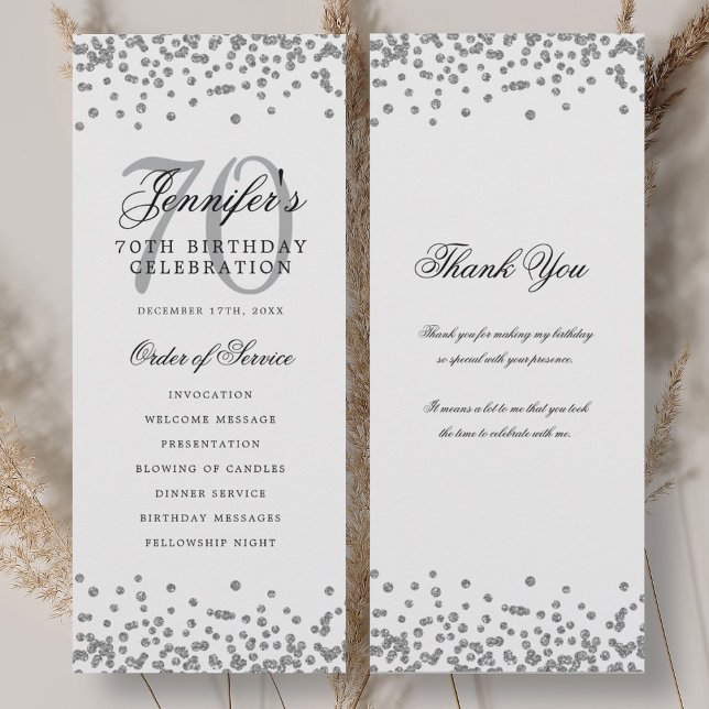 Elegant 70th Birthday Program Thank You Silver  Invitation (Elegant 70th Birthday Program Thank You Silver)