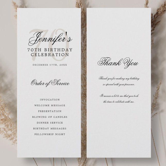 Elegant 70th Birthday Program White Thank You Invitation (Elegant 70th Birthday Program White Thank You)
