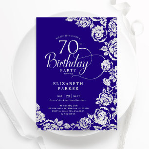 Elegant 70th Birthday Purple Silver Roses Invitation