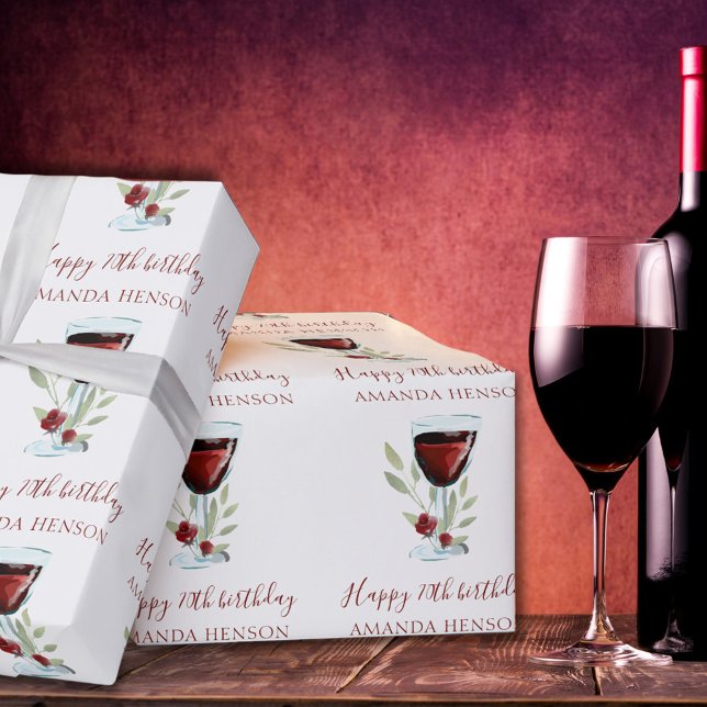 Elegant 70th Birthday Red Wine  Wrapping Paper (Creator Uploaded)