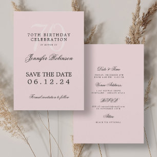 Elegant 70th Birthday Save the Date Details Blush Invitation