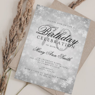 Elegant 70th Birthday Silver Winter Wonderland Invitation