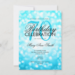 Elegant 70th Birthday Turquoise Glitter Lights Invitation