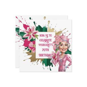 Elegant 70th Birthday with Custom Lady Caricature Invitation