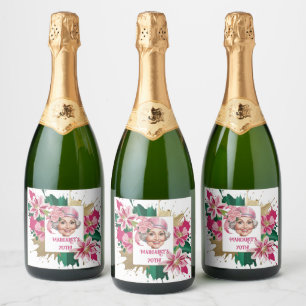 Elegant 70th Birthday with Custom Lady Caricature Sparkling Wine Label