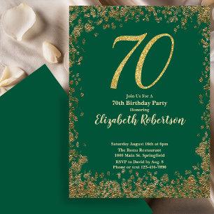 Elegant 70th Green Birthday Invitation Gold Sequin