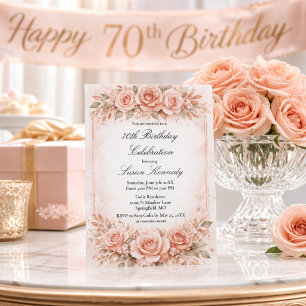 Elegant 70th Milestone Blush Rose Birthday Invitation