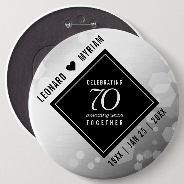 Elegant 70th Platinum Wedding Anniversary 6 Cm Round Badge (Front & Back)