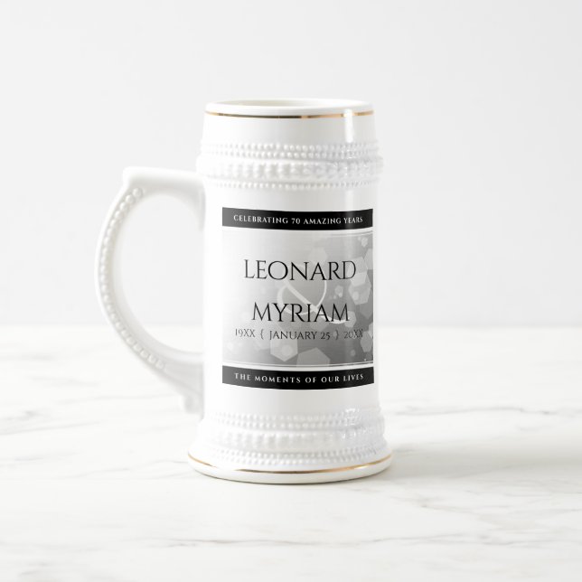 Elegant 70th Platinum Wedding Anniversary Beer Stein (Left)