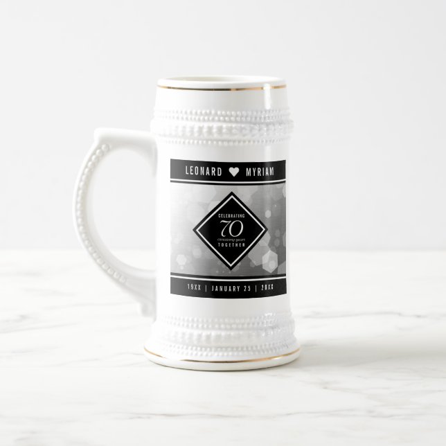 Elegant 70th Platinum Wedding Anniversary Beer Stein (Left)