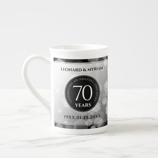 Elegant 70th Platinum Wedding Anniversary Bone China Mug (Left)