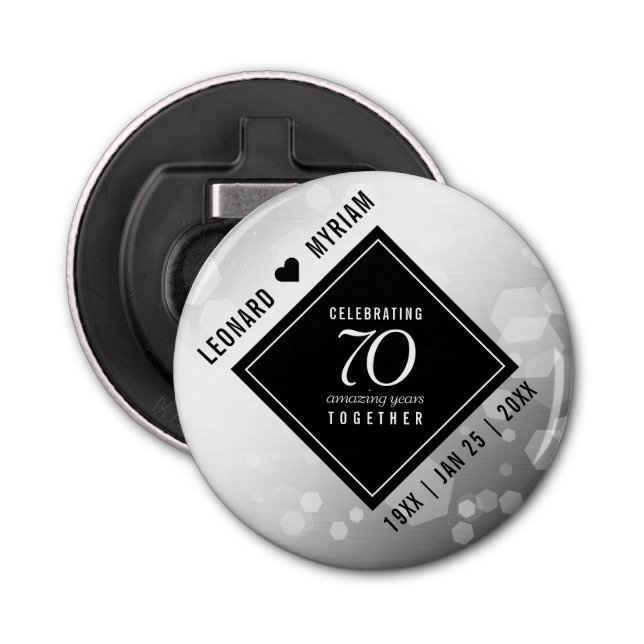 Elegant 70th Platinum Wedding Anniversary Bottle Opener (Front)