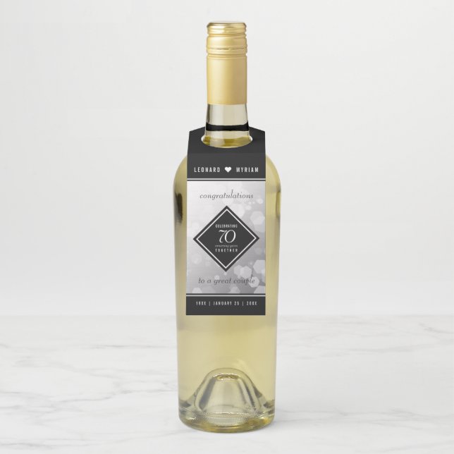 Elegant 70th Platinum Wedding Anniversary Bottle Tag (On Bottle)