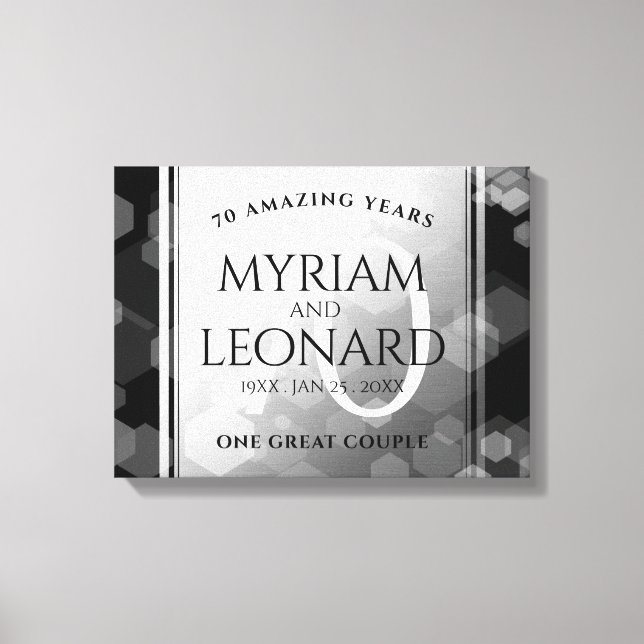 Elegant 70th Platinum Wedding Anniversary Canvas Print (Front)