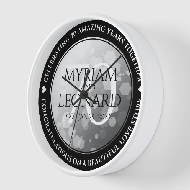 Elegant 70th Platinum Wedding Anniversary Clock (Angle)