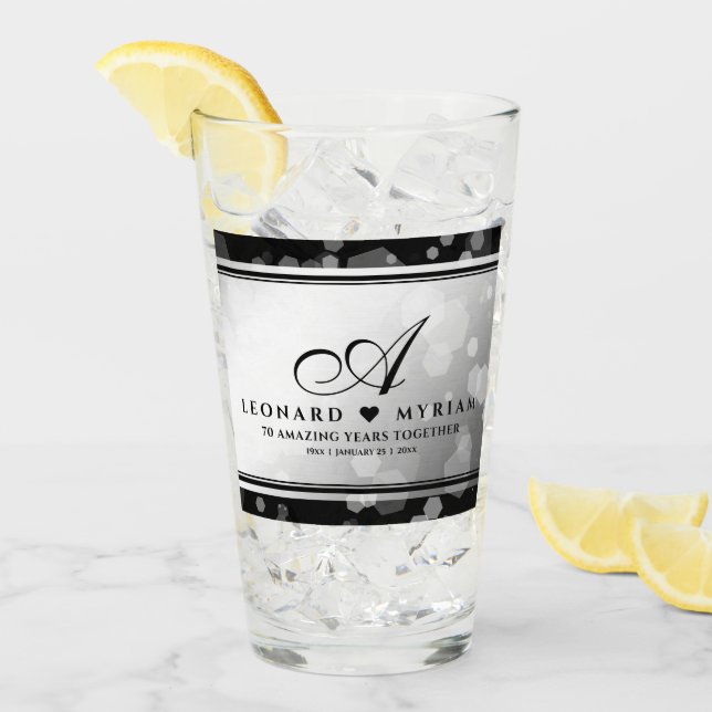 Elegant 70th Platinum Wedding Anniversary Glass (Front Ice)