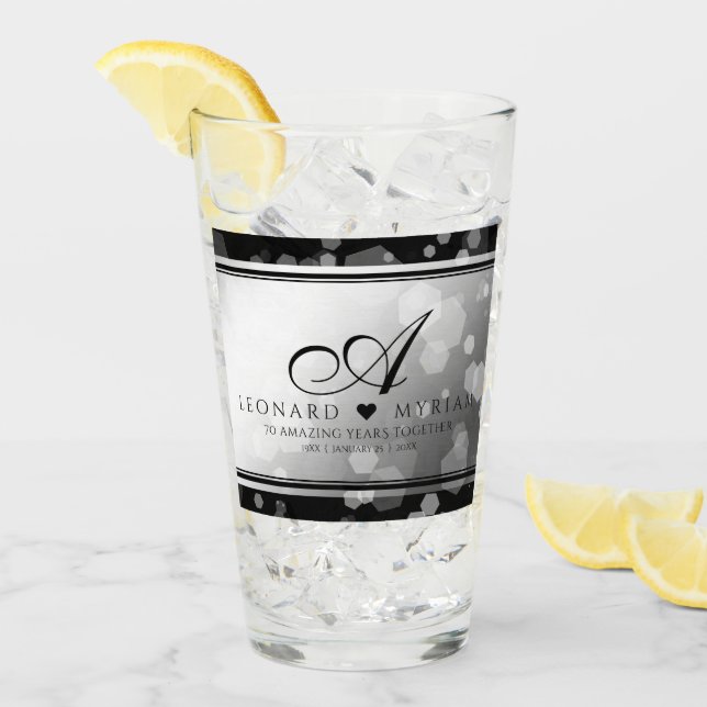 Elegant 70th Platinum Wedding Anniversary Glass (Front Ice)
