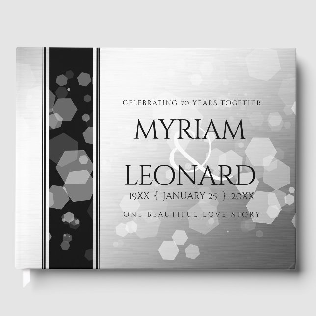 Elegant 70th Platinum Wedding Anniversary Guest Book (Front)