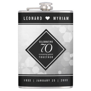 Elegant 70th Platinum Wedding Anniversary Hip Flask