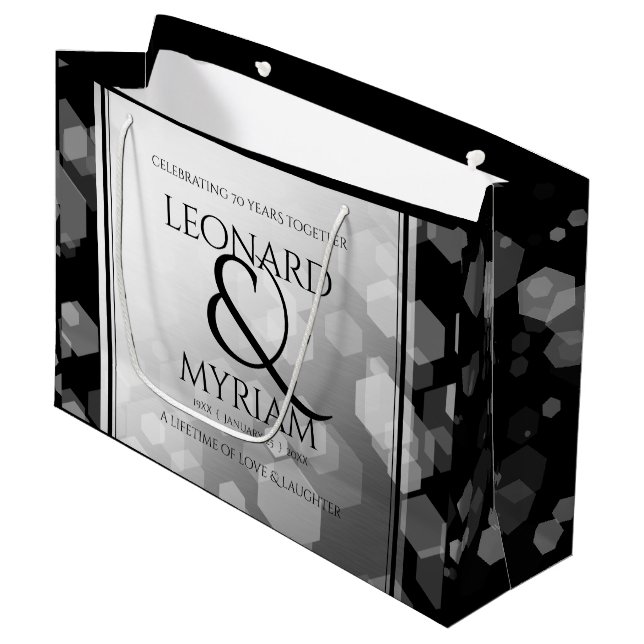 Elegant 70th Platinum Wedding Anniversary Large Gift Bag (Front Angled)
