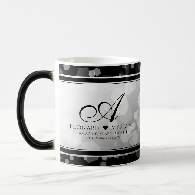 Elegant 70th Platinum Wedding Anniversary Magic Mug (Left)