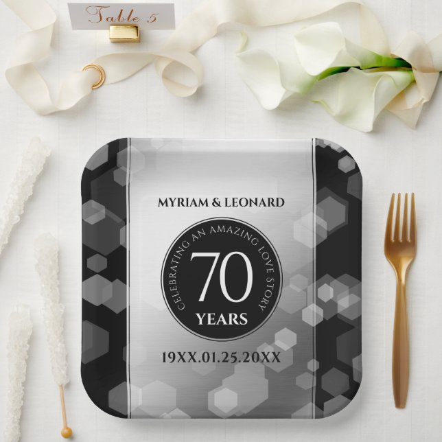 Elegant 70th Platinum Wedding Anniversary Paper Plate (Wedding)