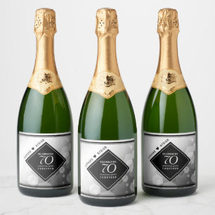 Elegant 70th Platinum Wedding Anniversary Sparkling Wine Label