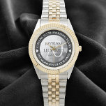 Elegant 70th Platinum Wedding Anniversary Watch<br><div class="desc">Celebrate the 70th wedding anniversary with this commemorative watch! Elegant black and white serif lettering with hexagonal confetti on a platinum foil background add a memorable touch for this special occasion and extraordinary milestone. Customise with the couple's names or initials, and add a date for their platinum anniversary. Design ©...</div>