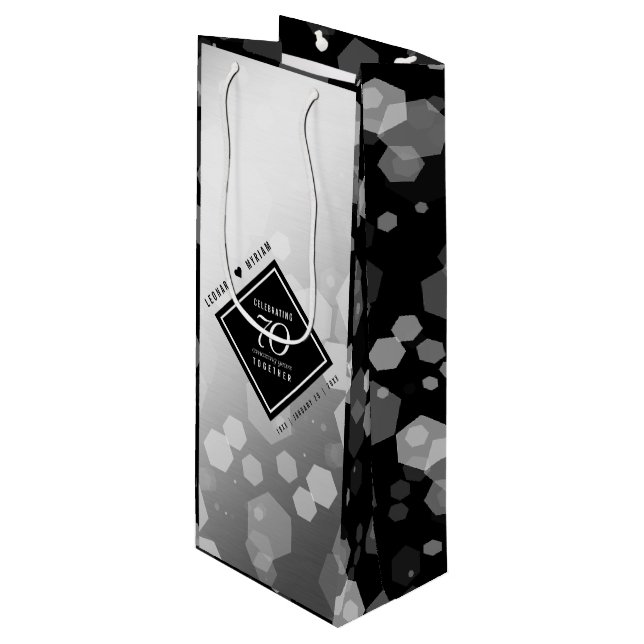 Elegant 70th Platinum Wedding Anniversary Wine Gift Bag (Front Angled)