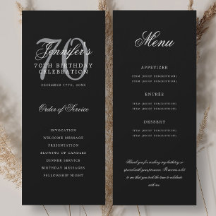 Elegant 70th Program Black Silver Menu+Thank You Invitation