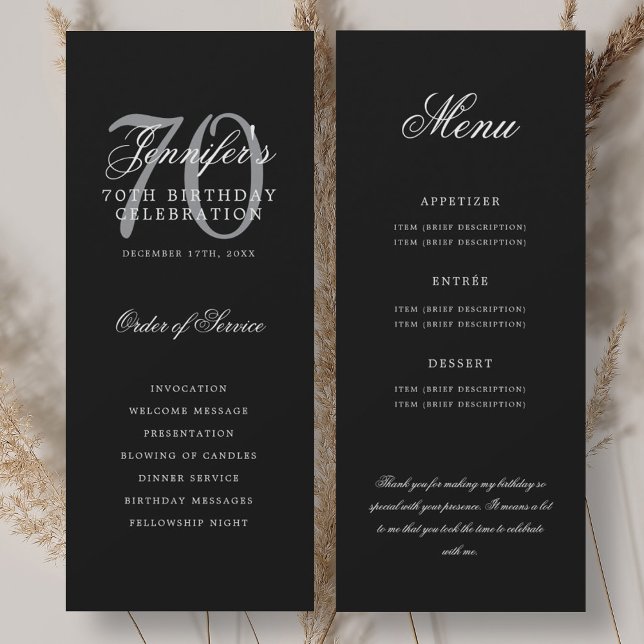 Elegant 70th Program Black Silver Menu+Thank You Invitation (Elegant 70th Program Black Silver Menu+Thank You)