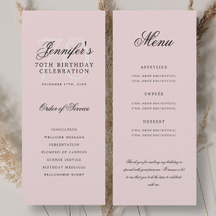 Elegant 70th Program Blush Pink Menu+Thank You Invitation