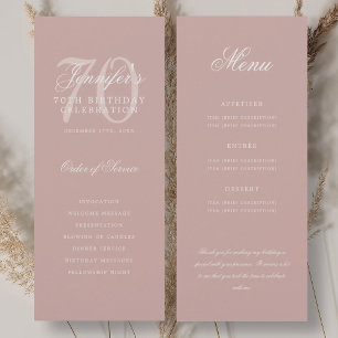 Elegant 70th Program Dusty Rose Menu+Thank You Invitation