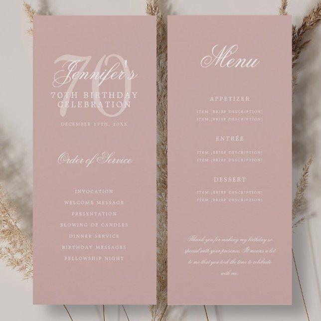 Elegant 70th Program Dusty Rose Menu+Thank You Invitation (Elegant 70th Program Dusty Rose Menu+Thank You)