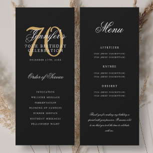 Elegant 70th Program Gold Black Menu+Thank You Invitation