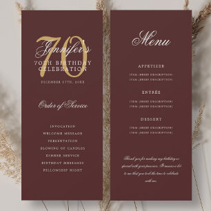 Elegant 70th Program Gold Burgundy Menu+Thank You Invitation