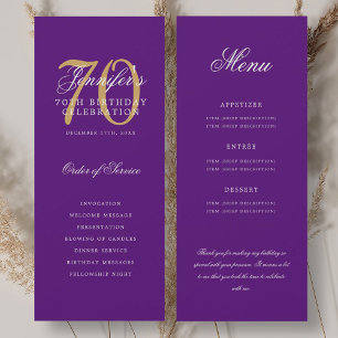 Elegant 70th Program Gold Purple Menu+Thank You Invitation