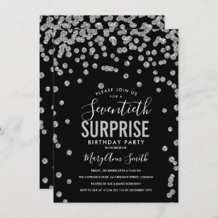 Elegant 70th Surprise Birthday Silver Black Invitation