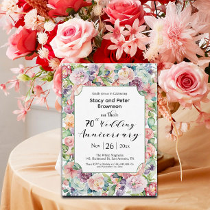 Elegant 70th Wedding Anniversary Colourful Floral Invitation