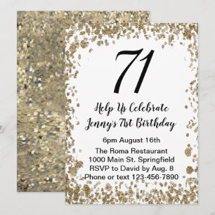 Elegant 71st Birthday Invitation For Her in Gold