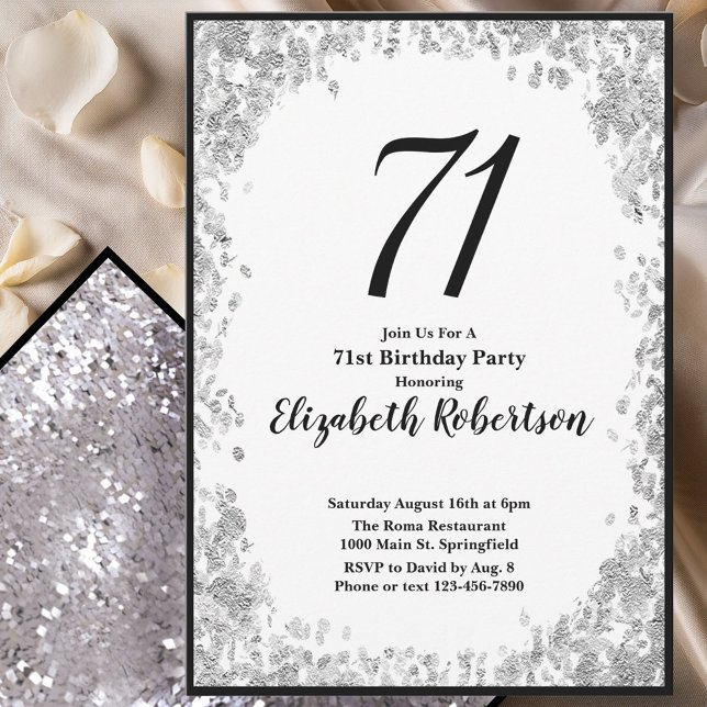 Elegant 71st Birthday Invitation For Her in Silver (Creator Uploaded)