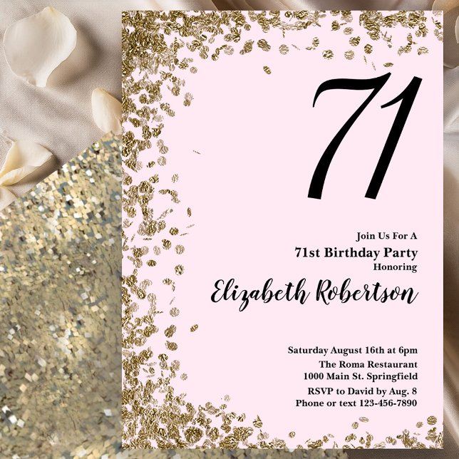 Elegant 71st Birthday Invitation Pink Gold Sequins (Creator Uploaded)