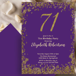 Elegant 71st Purple Birthday Invitation Gold 