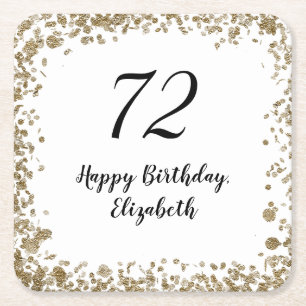 Elegant 72nd Birthday Coasters With Gold Sequins