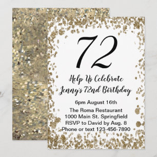 Elegant 72nd Birthday Invitation For Her in Gold