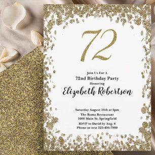 Elegant 72nd Birthday Invitation With Gold Sequins