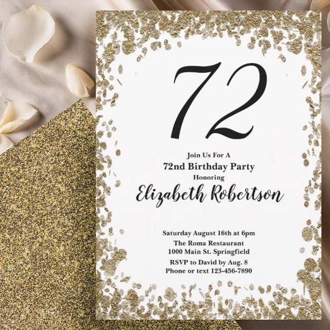 Elegant 72nd Birthday Invitation With Gold Sequins (Creator Uploaded)